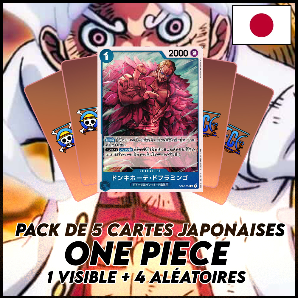 One Piece - Pack De 5 Cartes Japonaises One Piece Donquixote Doflamingo + 4 Aléatoires [OP02]